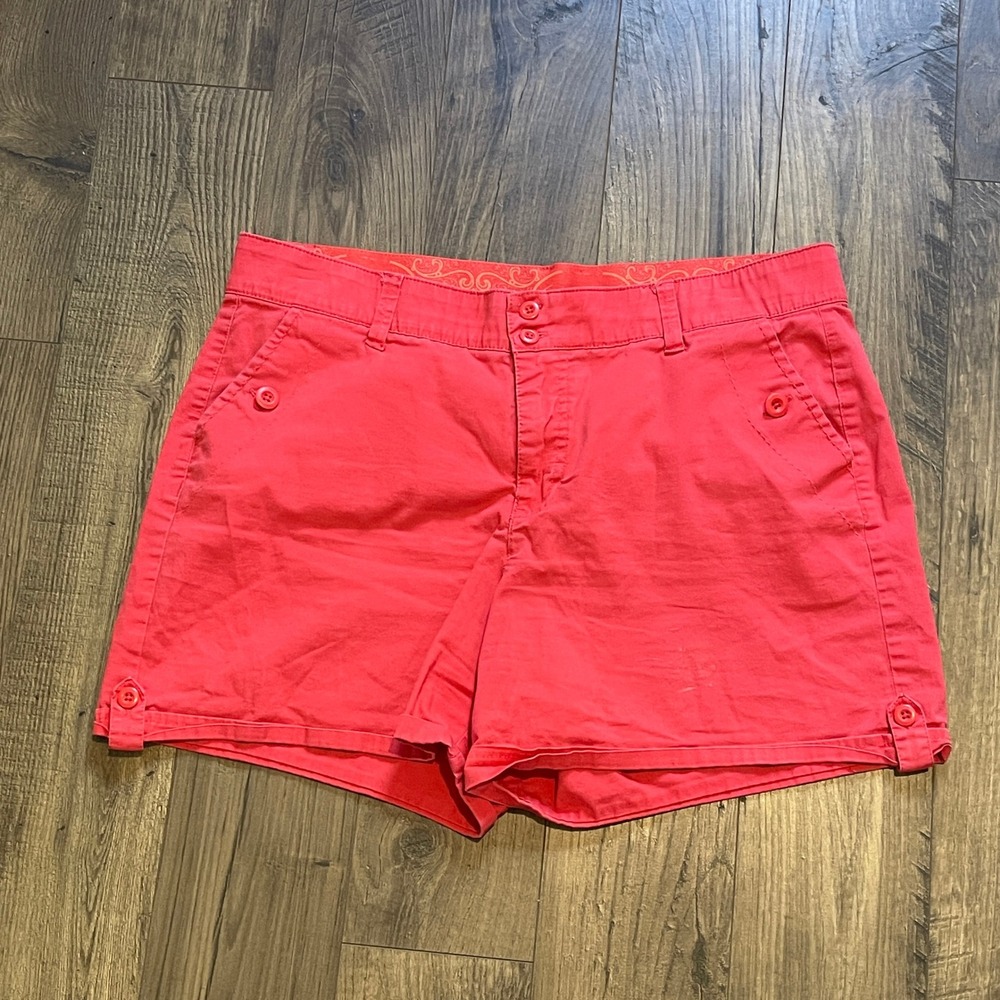 Gloria Vanderbilt Celina Coral Pink Stretch Cuffed Shorts Womens 16 DEW43045-DGF